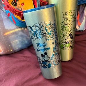 Starbucks Disney Magic Kingdom Blue Metallic Mickey Tumbler with Straw